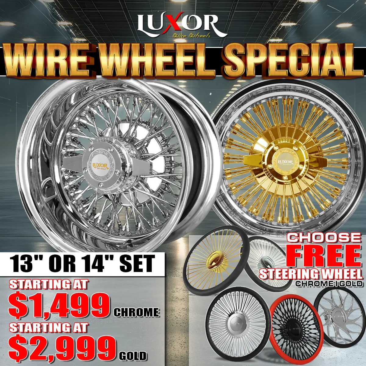 [Sale] 13" 14" Wheel Sets With Free Steering Wheel 1