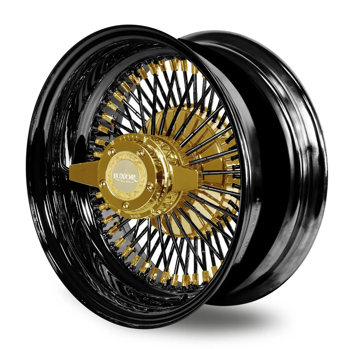 4Pc 13X7 Or 14X7" Black Rim And Spoke Gold Hub And Nipple 1