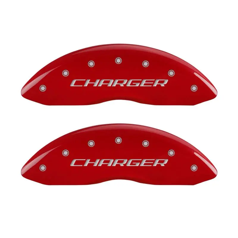 Mgp Engraved 4-Piston Caliper Covers – Front & Rear, Block/Charger Red With Silver Accents 1