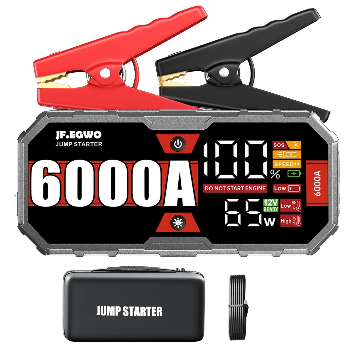 Jfegwo 6000A Jump Starter Car Battery Booster 65W Fast Charging Total 230W Power Bank, Pro 1