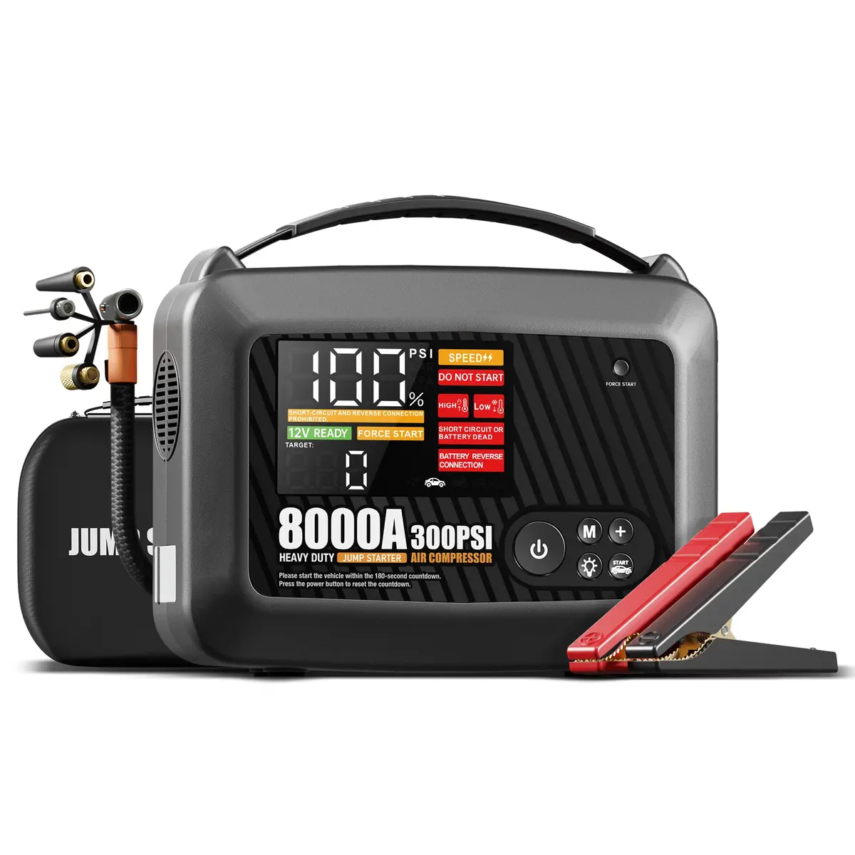 Jfegwo Cs02-8000A Car Battery Jump Starter With Air Compressor 18W Fast Charging 1