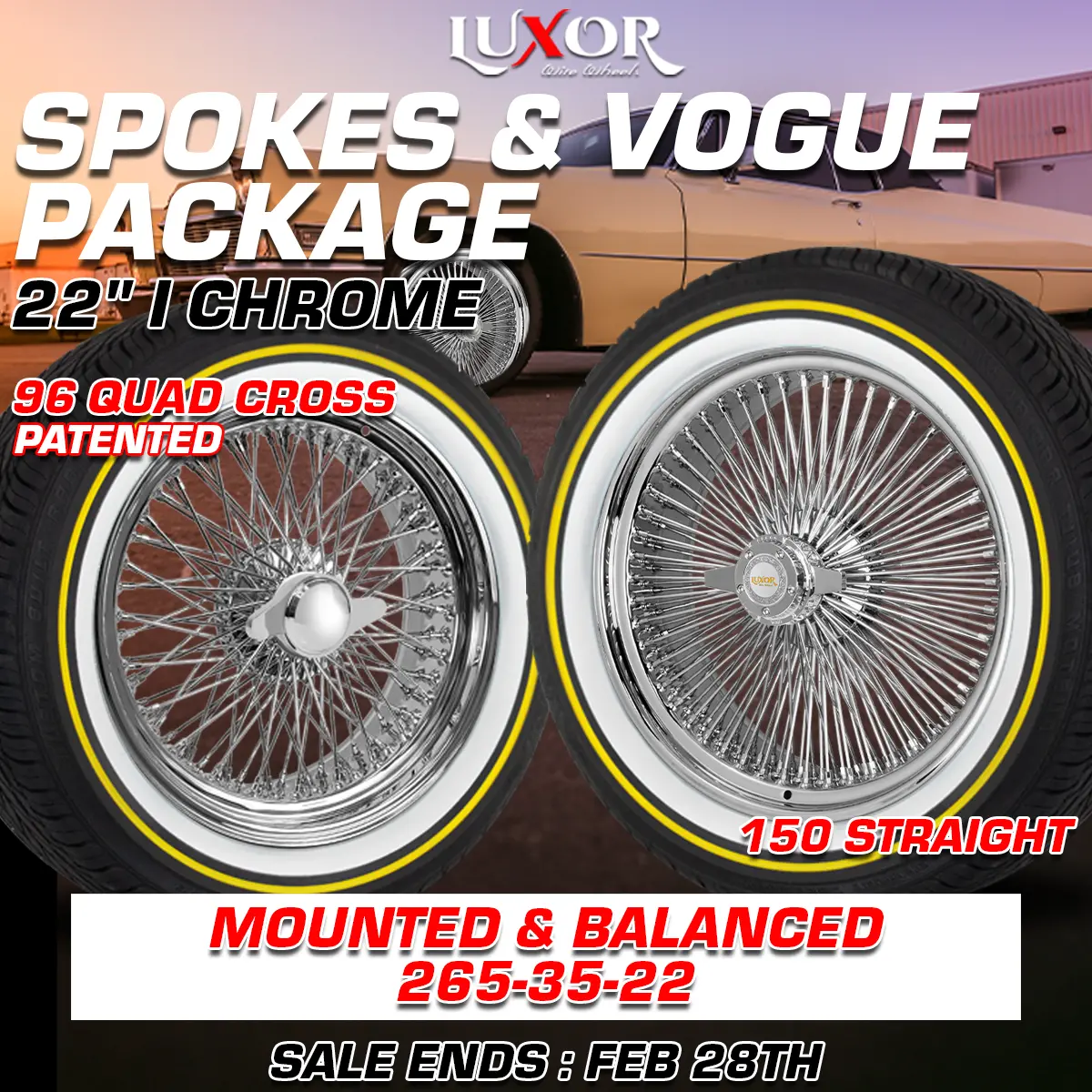 [Sale] 4Pc 22X8 96 Quad Cross / 150 Straight Lace Chrome Wheel Set With Free Tires 1