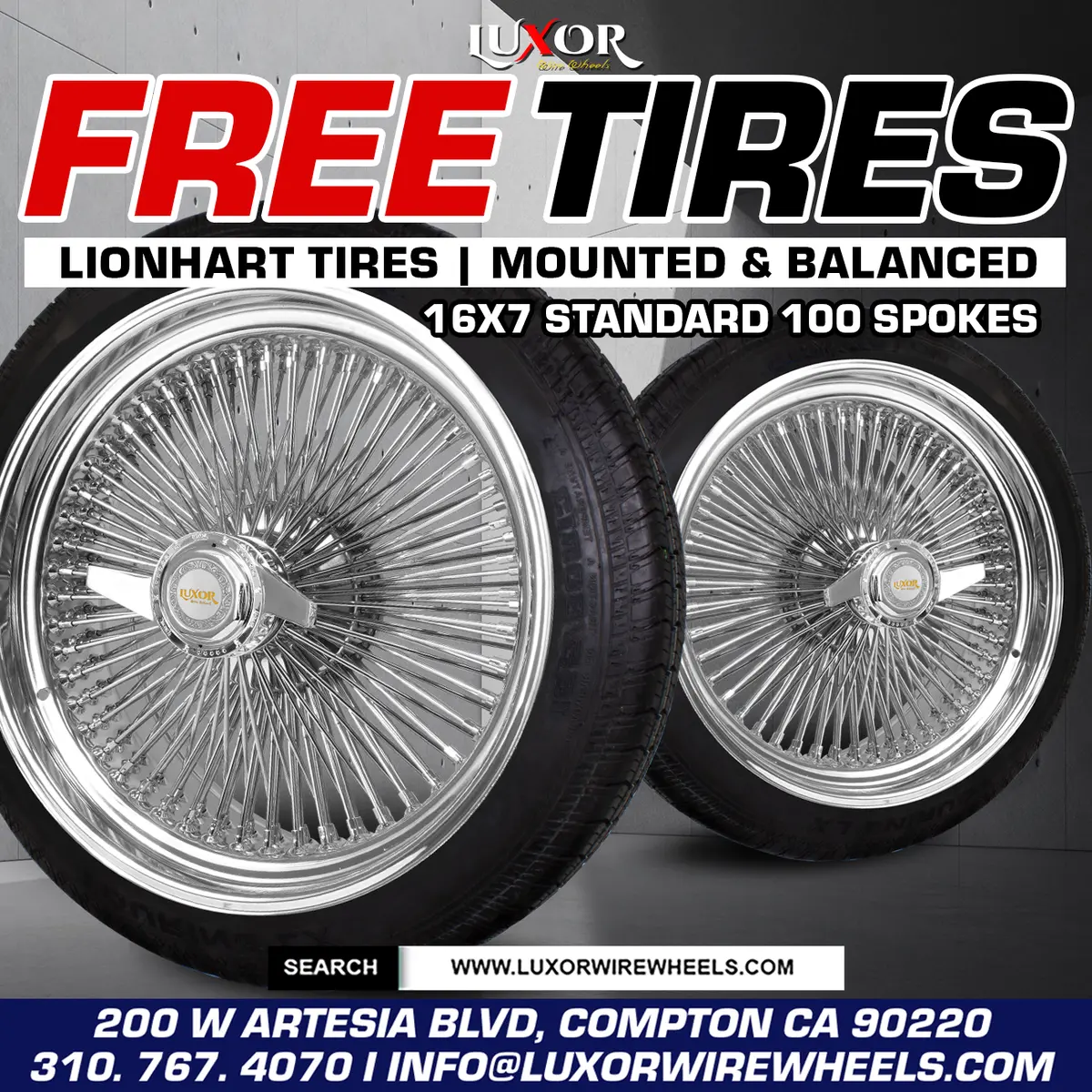 [Sale] 4Pc 16X7 100 Straight Lace Standard Chrome Wheel Set With Free Tires 1