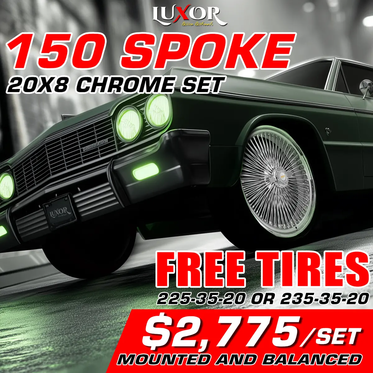 [Sale] 4Pc 20X8" 150 Straight Lace Chrome Wheel Set With Free Tires 1