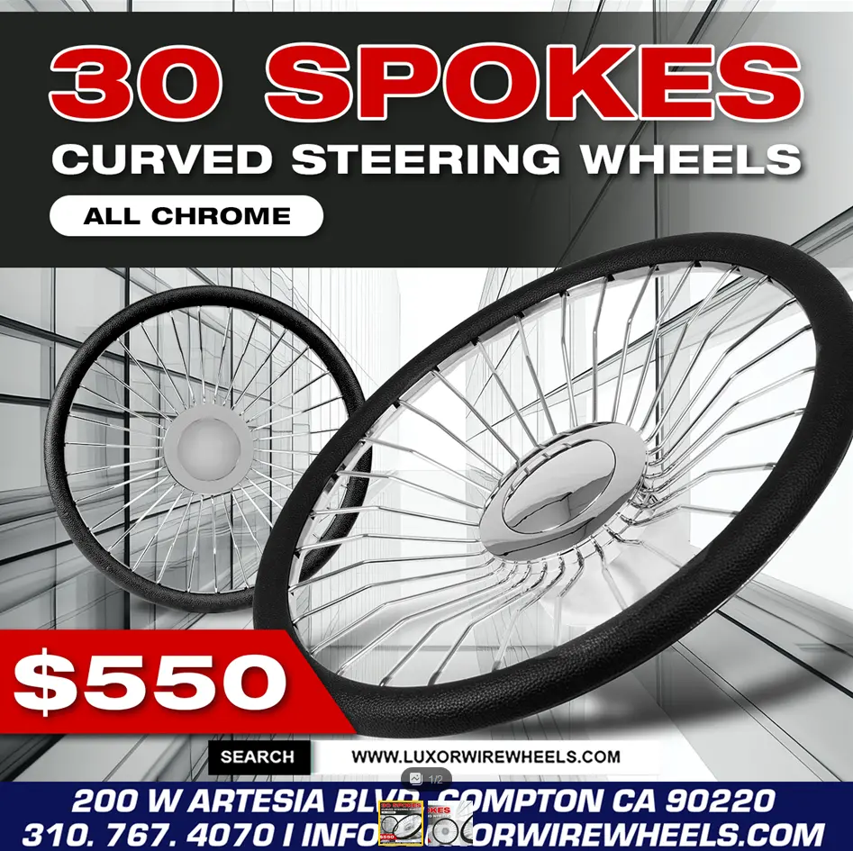 [Sale] 30 Curved Spokes Steering Wheel Chrome 1