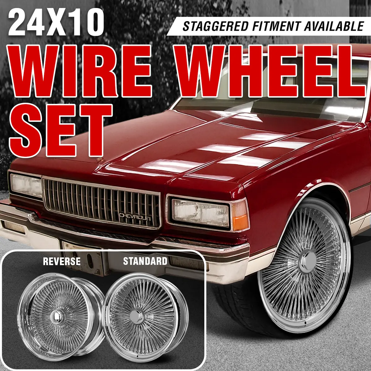 [Sale] Staggered 24X10 204 Spoke Straight Lace Chrome Wheel Set 1