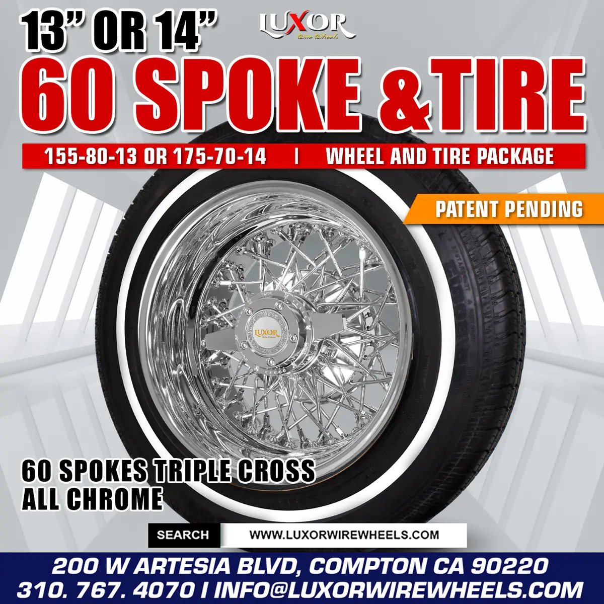 [Sale] 4Pc 13" Or 14" 60 Triple Cross Lace Reverse Chrome Wheel Set With Free Tires 1