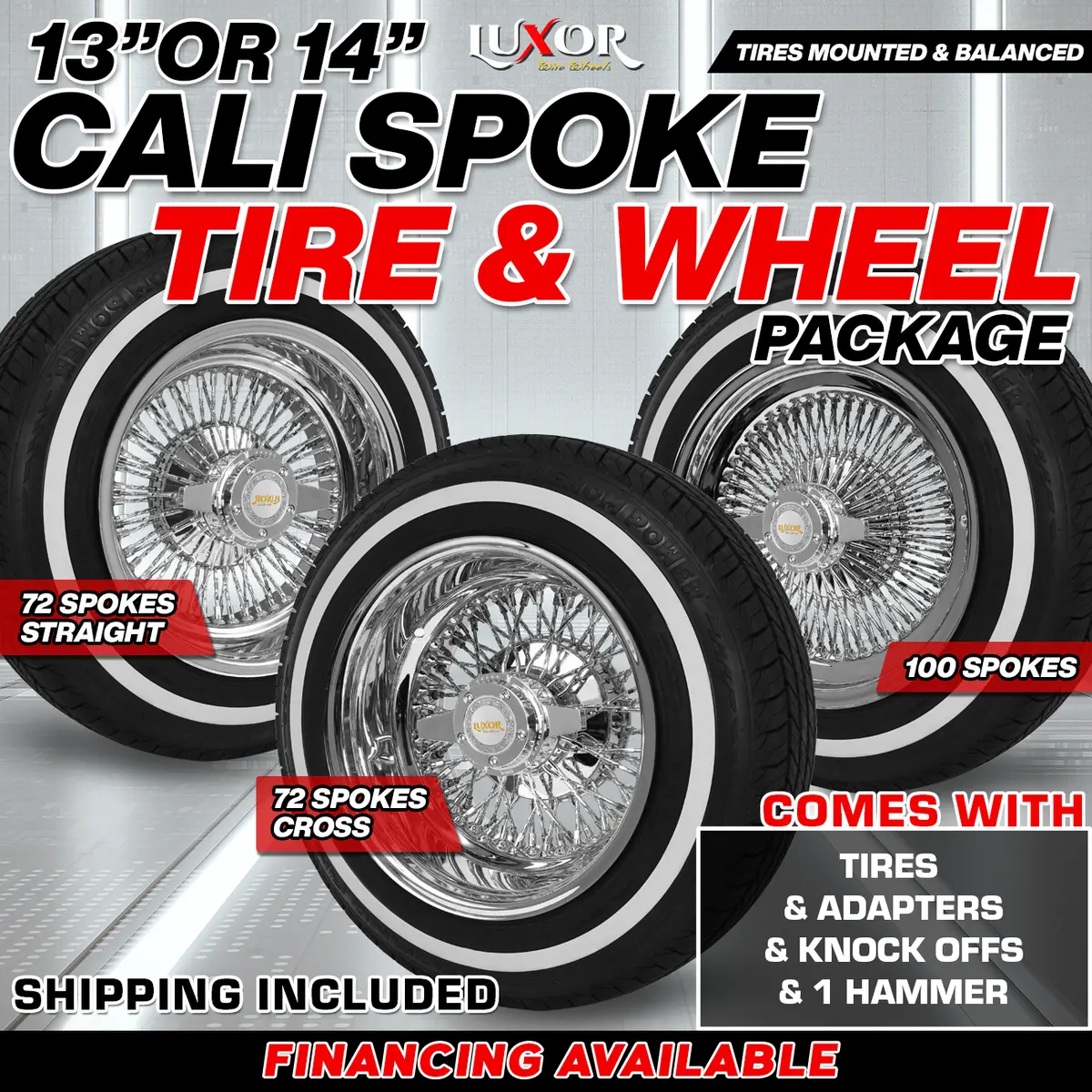 [Sale] 4Pc 13" Or 14" 72 Or 100 Cali Spoke Chrome Reverse Wheel Set With Free Tires 1