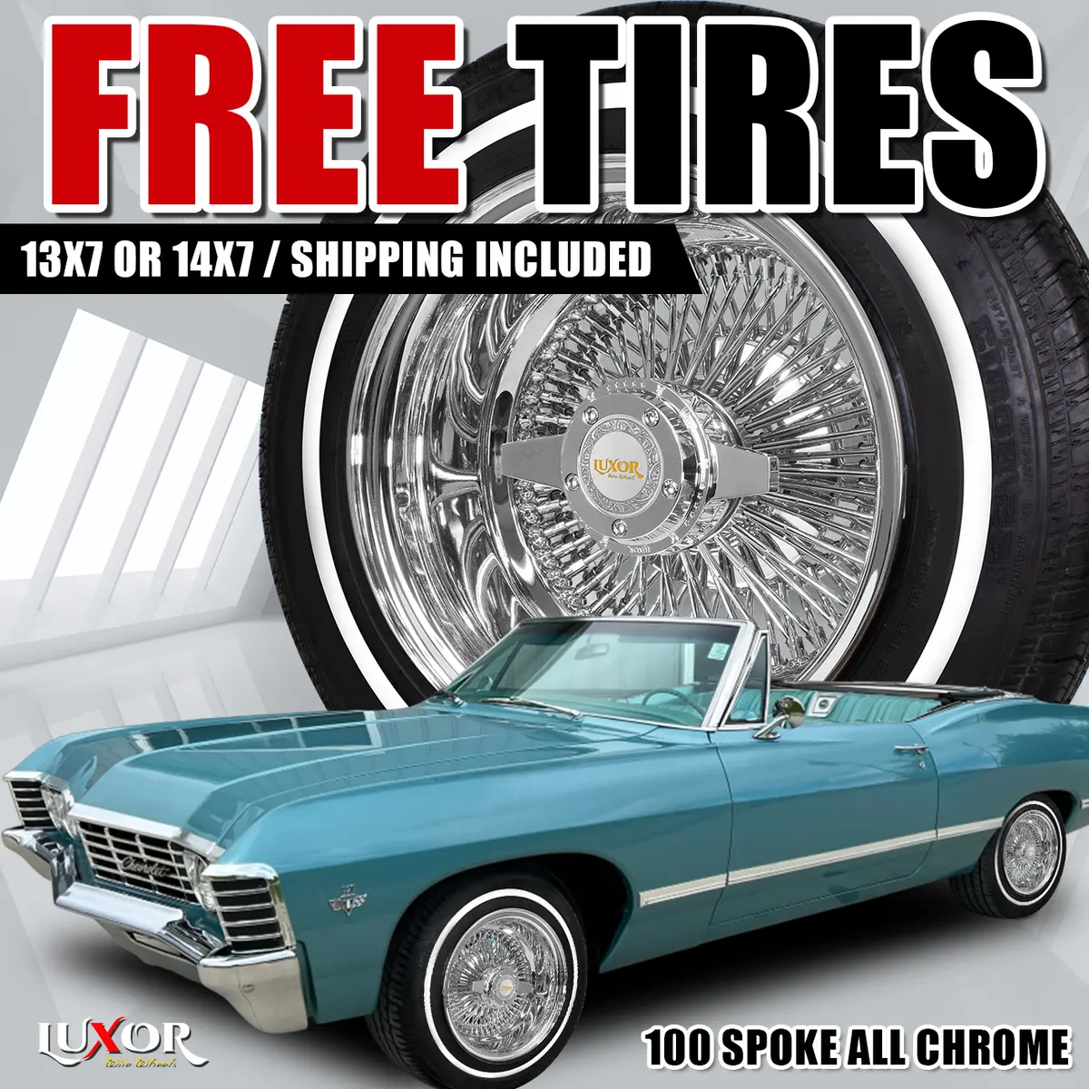 [Sale] 4Pc 13" Or 14" 100 Spoke All Chrome Wheel Sets And Free Tires 1