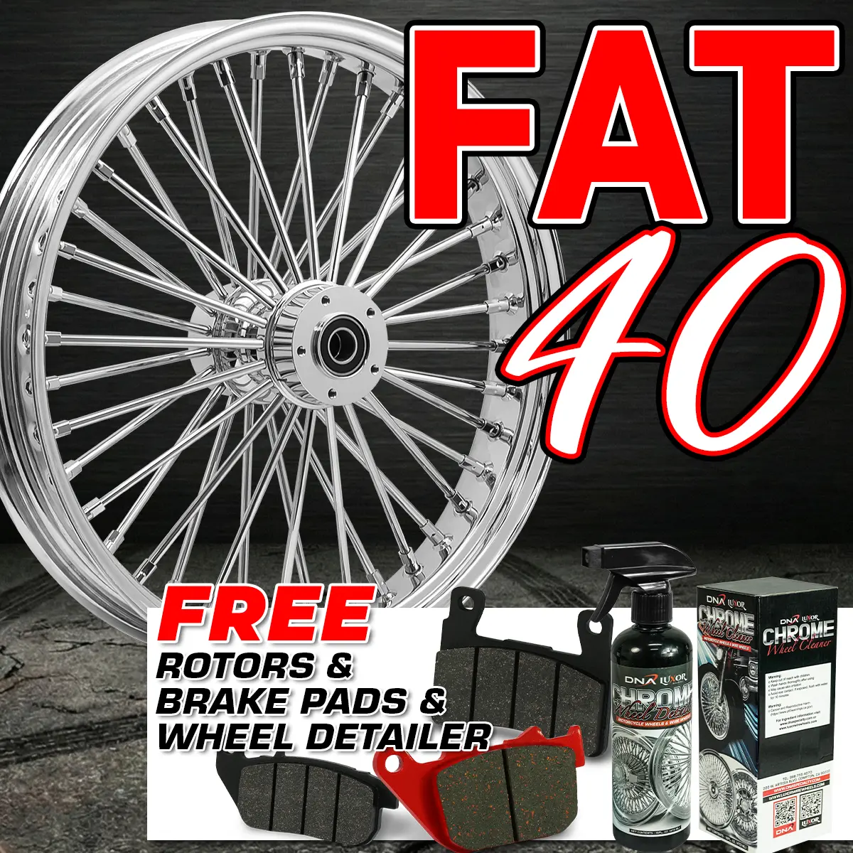 [Sale] Fat 40 Spoke Wheels + 2 Rotors + 2 Brake Pads + Free Detailer 1