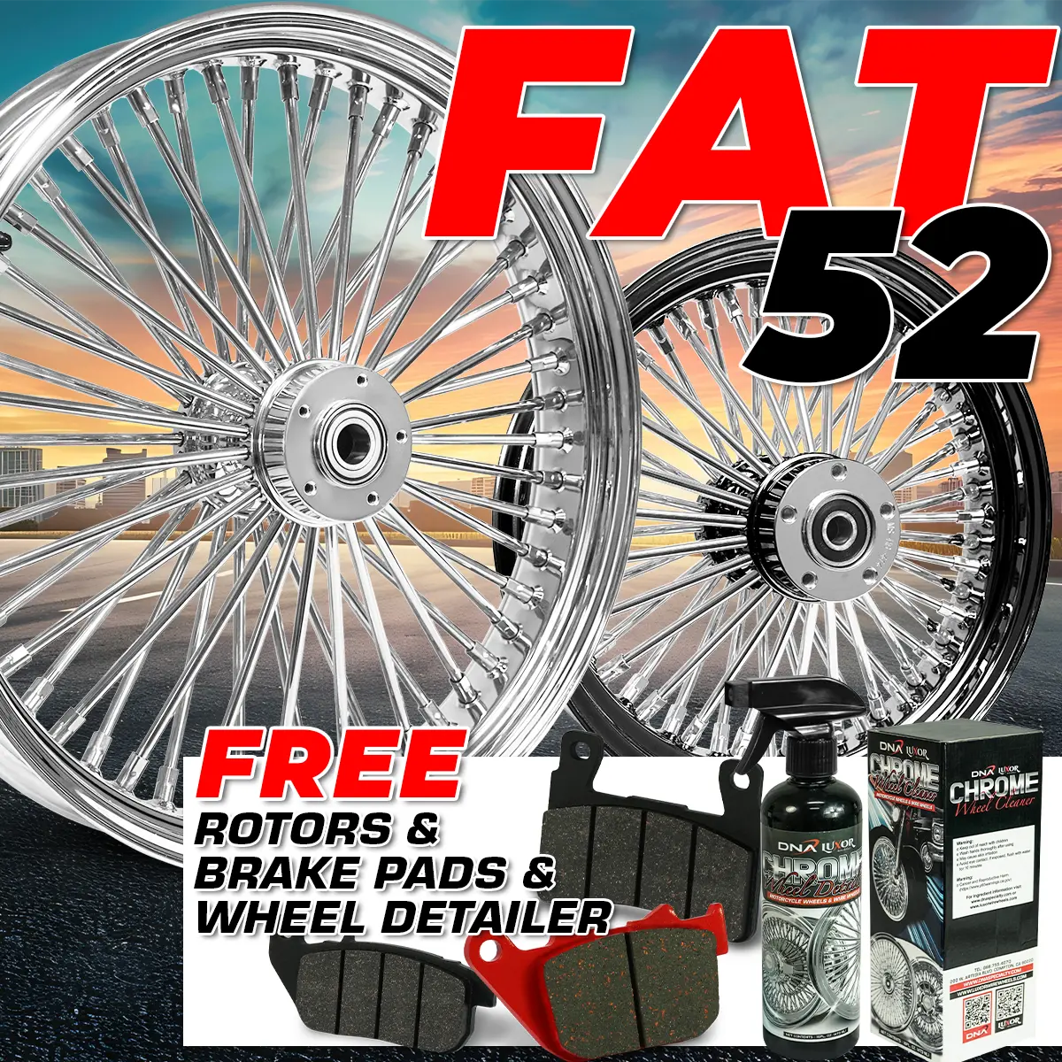[Sale] Fat 52 Spoke Wheels + 2 Rotors + 2 Brake Pads + Free Detailer 1