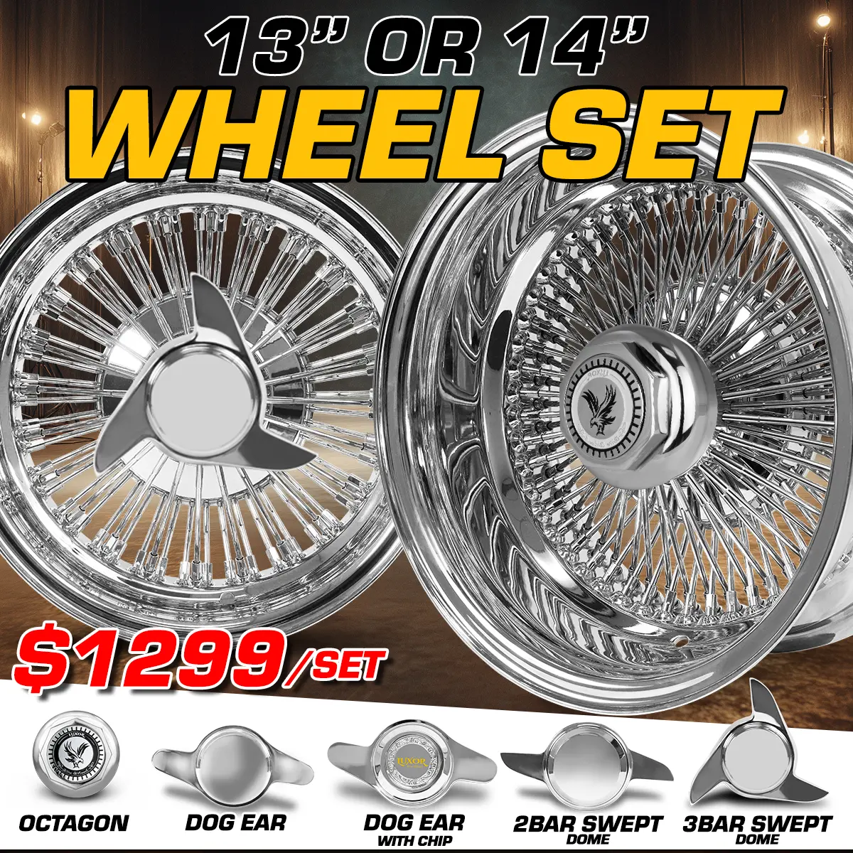 [Sale] 4Pc 13" Or 14" 72 Or 100 Spoke Chrome Reverse Or Standard Wheel Set 1