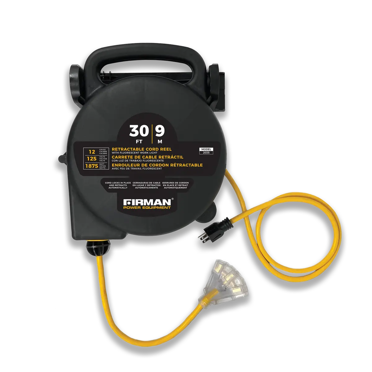 30Ft Retractable Extension Cord Reel 5-15P To 4X5-20R 1