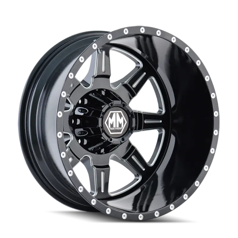 Mayhem Monstir Off-Road Wheel – 19.5X6.75, 8X210 Bolt Pattern, -143Mm Offset, 154.2Mm Hub, Black With Milled Spokes 1