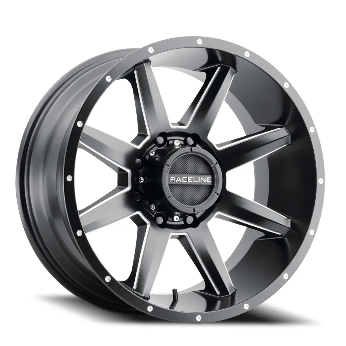 Aluminum Wheels 20X10 Stryker 954M Milled-Dimples Satin Black -19 Offset 6 On 139.7 Bolt Pattern 106.1 Bore Raceline 1