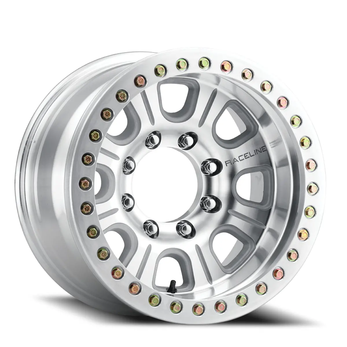 Aluminum Wheels 17X9.5 Monster Beadlock Rt233 Machined Silver -32 Offset 6 On 139.7 Bolt Pattern 107.95 Bore Raceline 1