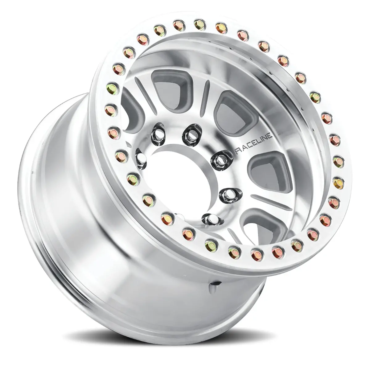 Aluminum Wheels 17X9.5 Monster Beadlock Rt233 Machined Silver -19 Offset 5 On 127 Bolt Pattern 83.82 Bore Raceline 2