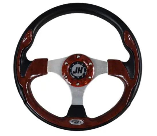 Deluxe Steering Wheel- Dark Wood Grain For Star Classic Golf Cart 1