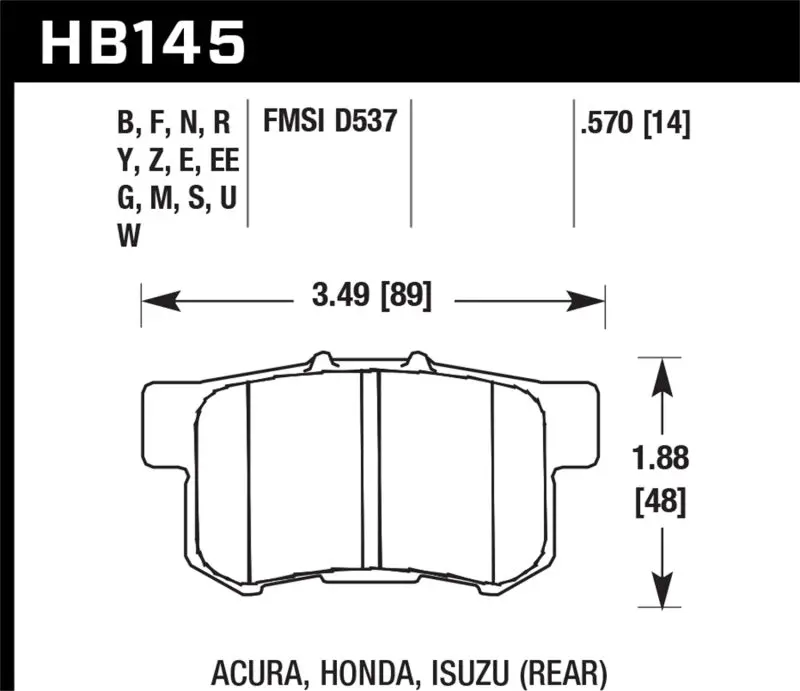 Hawk Dtc-60 Race Rear Brake Pads For Acura Rsx (2002–2006), Honda Civic Si (2002–2011), And S2000 (2000–2009) 1