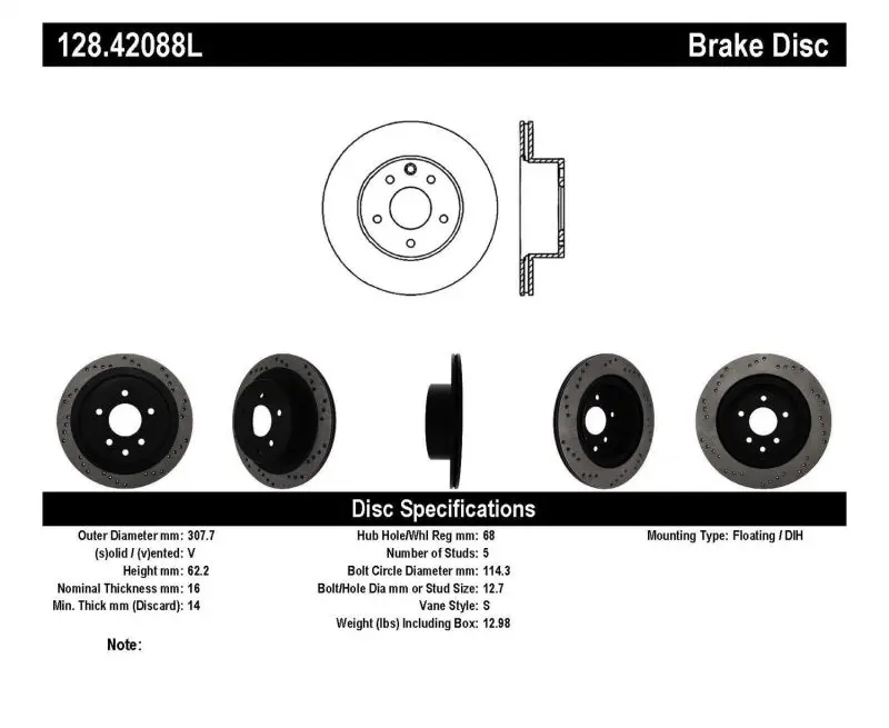 Stoptech Drilled Rear Brake Rotor For Infiniti Ex35 (2008–2009), G35 (2005–2008), G37 (2009), And M35/M45 (2006–2009) 1