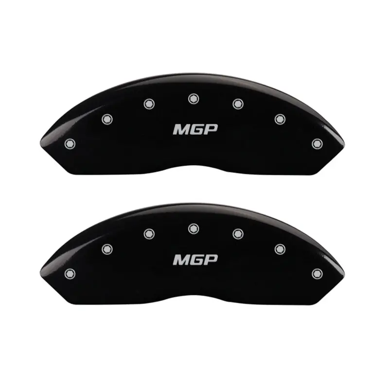 Mgp Engraved 4-Piston Caliper Covers – Front & Rear, Universal Black Finish With Silver Accent Detailing 1