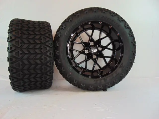 14" "Vortex" Gloss Black Set Of Wheels And All-Terrain Tires(4) With Lift Kit 1