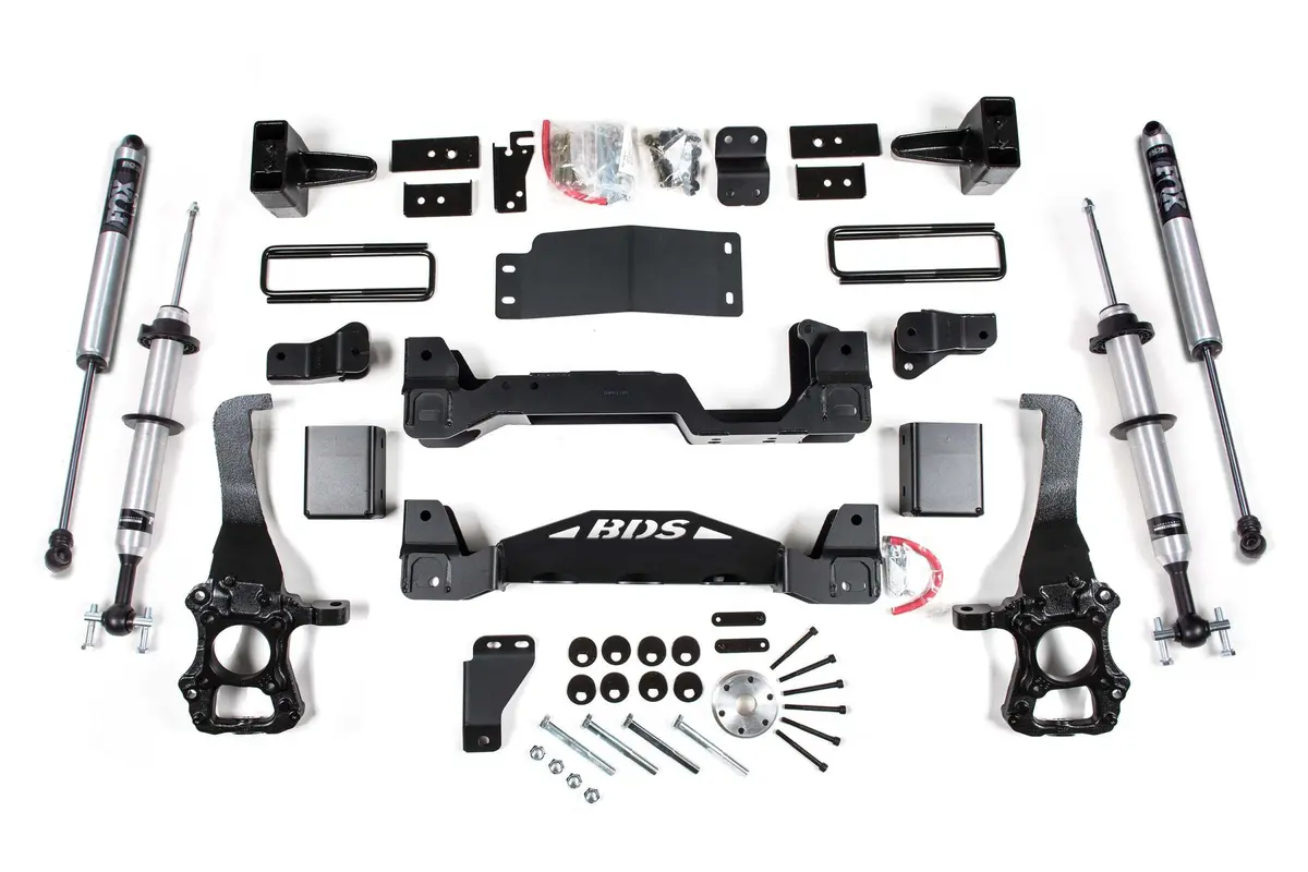 6 Inch Lift Kit Fox 2.0 Internal Floating Piston Strut Ford F150 15-20 4Wd 5 Inch Block With Fox 2.0 Performance Shocks 1