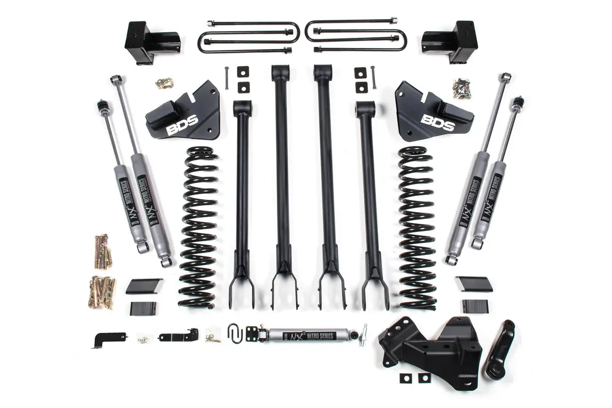 4 Inch Lift Kit 4-Link Conversion Ford F250 / F350 Super Duty 17-19 4Wd Gas 5 Inch Block 2 Leaf Main Nx2 Nitro Shocks 1