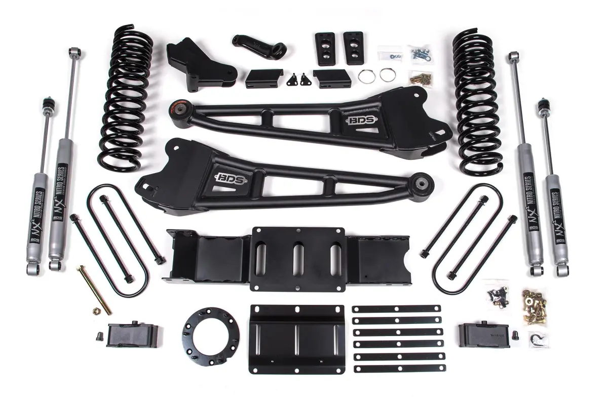 4 Inch Lift Kit W/ Radius Arm 3 Inch Rear Block Ram 3500 19-24 4Wd Diesel Without Factory Rear Overload Leaf 8 Bolt Fox 2.0 Performance Shocks 1