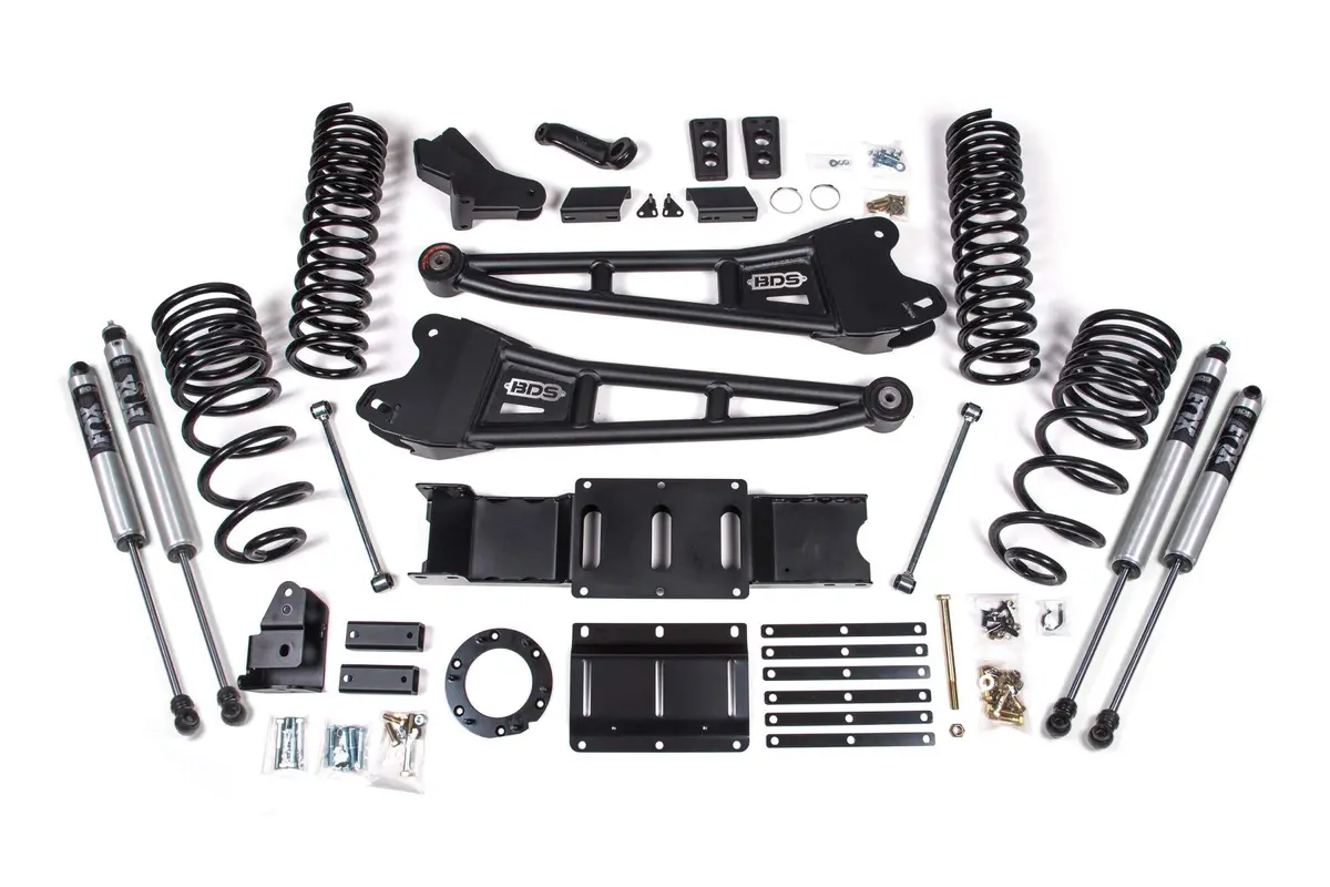 4 Inch Lift Kit W/ Radius Arm Ram 3500 19-23 4Wd Gas With Factory Rear Overload Leaf Fox 2.0 Performance Shocks 1