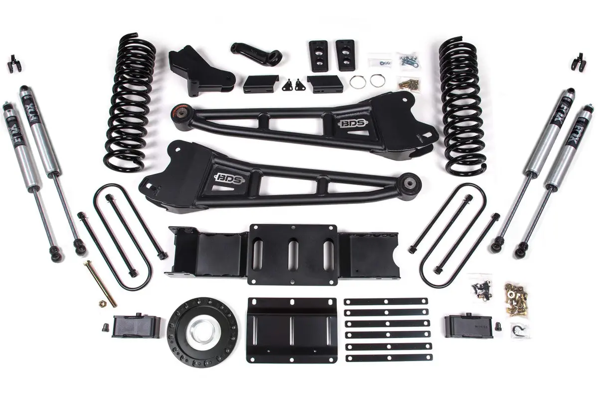 4 Inch Lift Kit W/ Radius Arm 2 Inch Rear Block Ram 3500 19-24 4Wd Diesel Without Factory Rear Overload Leaf 6 Bolt Fox 2.0 Performance Shocks 1
