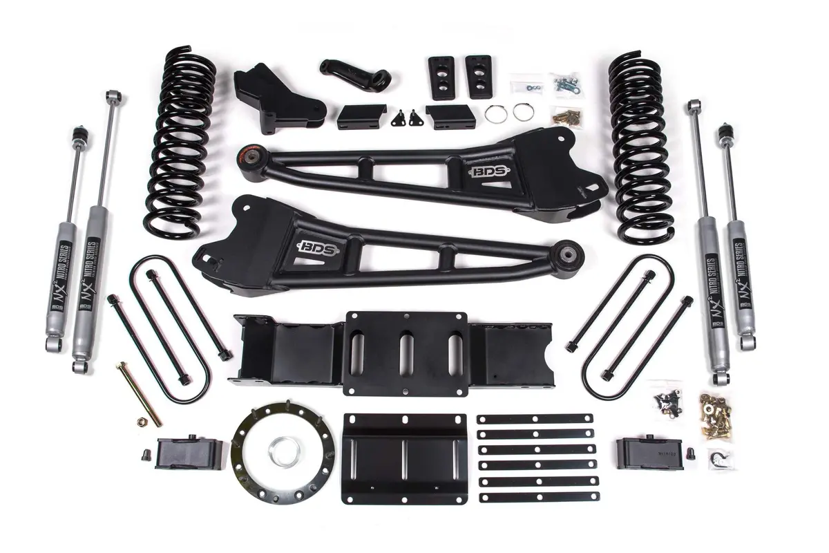 4 Inch Lift Kit W/ Radius Arm 2 Inch Rear Block Ram 3500 19-24 4Wd Diesel No Factory Rear Overload Leaf 6 Bolt Nx2 Nitro Shocks 1
