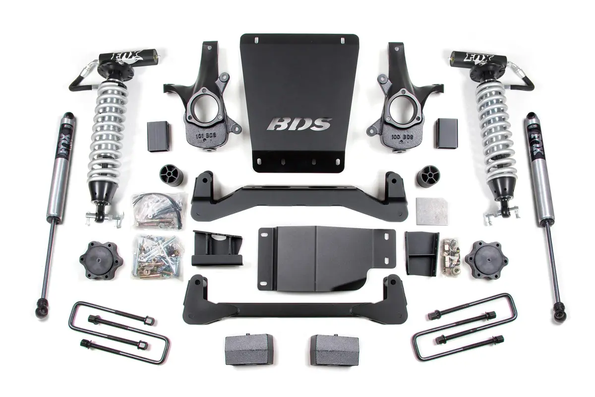 4 Inch Lift Kit Fox 2.5 Coil-Over Silverado/Sierra 1500 07-13 4Wd 5 Inch Block Fox 2.5 Performance Shocks 1
