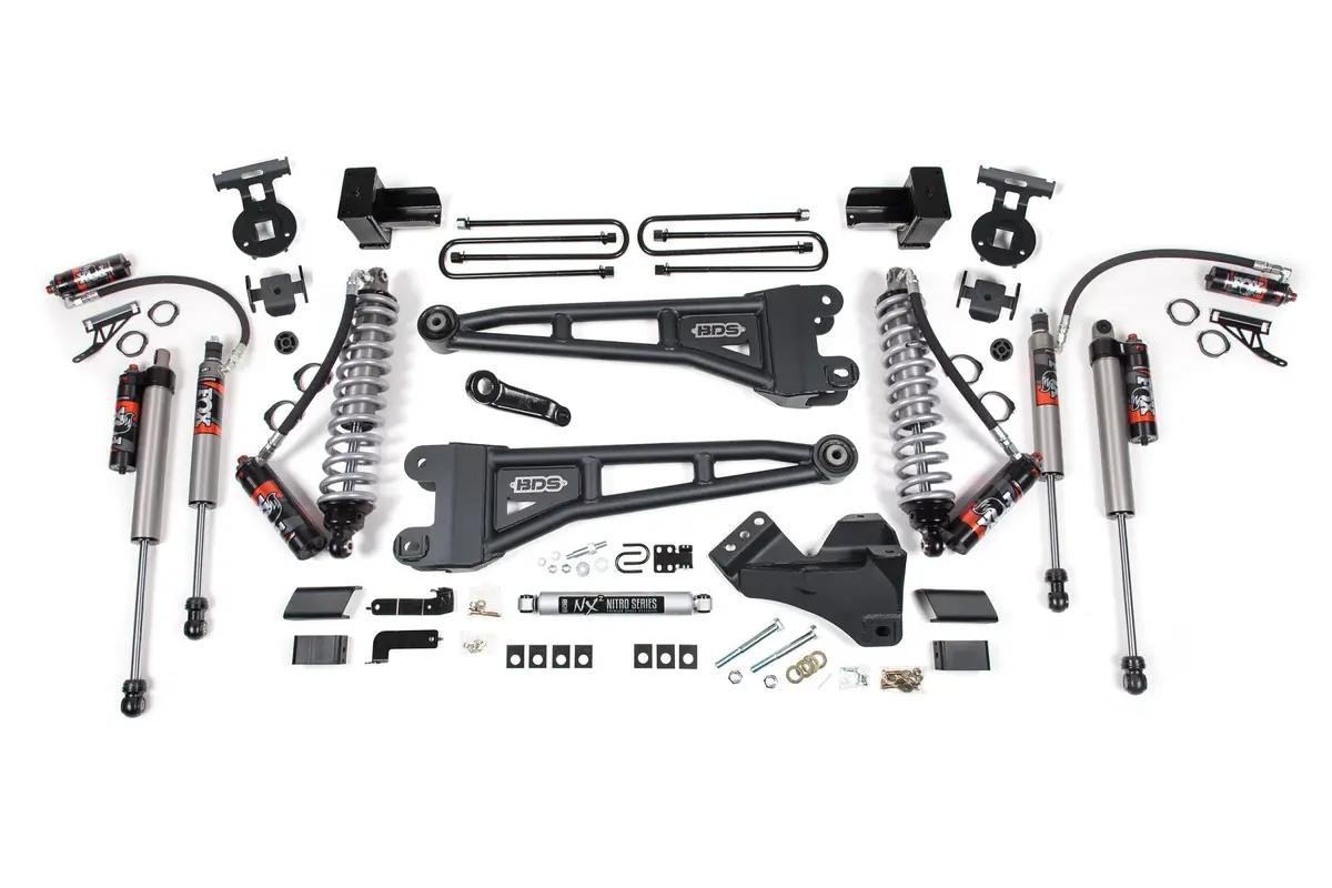 4 Inch Lift Kit W/ Radius Arm Fox 2.5 Performance Elite Coil-Over Conversion Ford F250/F350 Super Duty 17-19 4Wd Diesel 5 Inch Block 3 Leaf Main Fox 2.5 Performance Elite 1