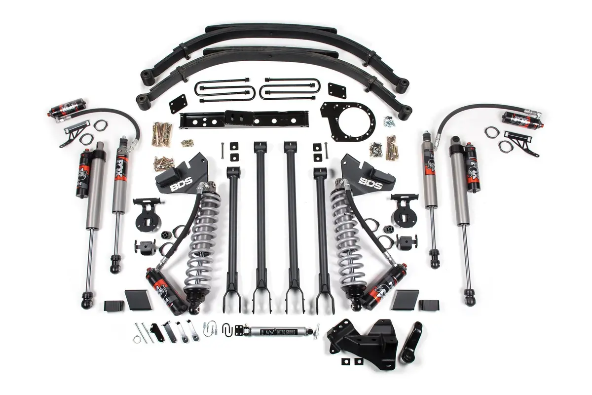7 Inch Lift Kit W/ 4-Link Fox 2.5 Performance Elite Coil-Over Conversion Ford F250/F350 Super Duty 20-22 4Wd Diesel Leaf Springs 1