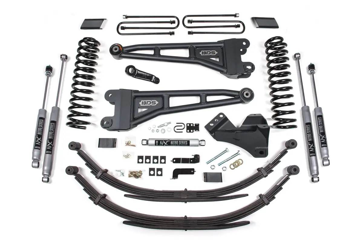 4 Inch Lift Kit W/ Radius Arm Ford F250/F350 Super Duty 17-19 4Wd Diesel 5 Inch Block 2 Leaf Main Fox 2.5 Performance Elite Shocks 1