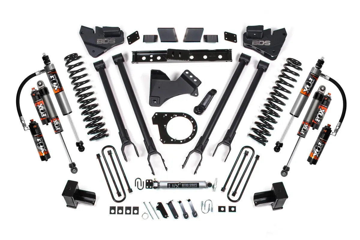 6 Inch Lift Kit 4-Link Conversion Ford F250/F350 Super Duty 17-19 4Wd Diesel 5 Inch Block W/2 Leaf Main Fox 2.5 Performance Elite Shocks 1