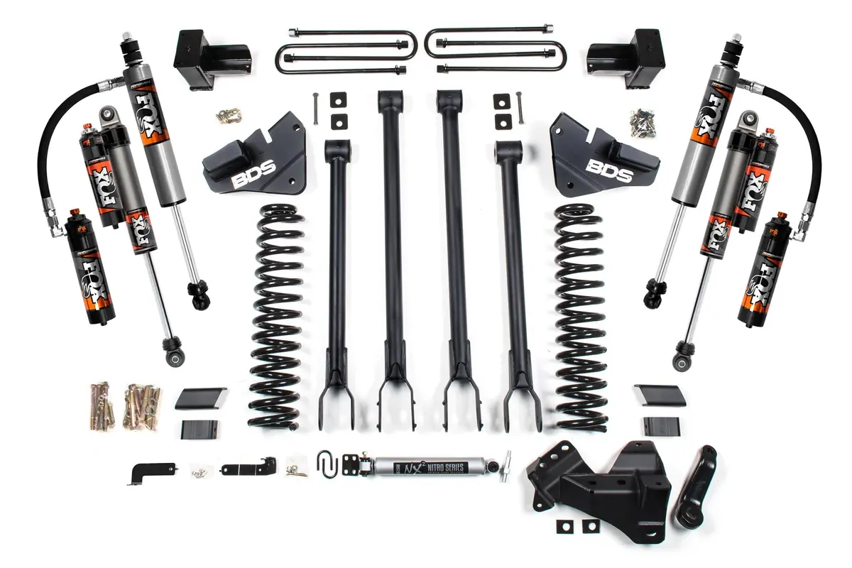 4 Inch Lift Kit 4-Link Conversion Ford F250/F350 Super Duty 17-19 4Wd Diesel 5 Inch Block 3 Leaf Main Fox 2.5 Performance  Elite Shocks 1