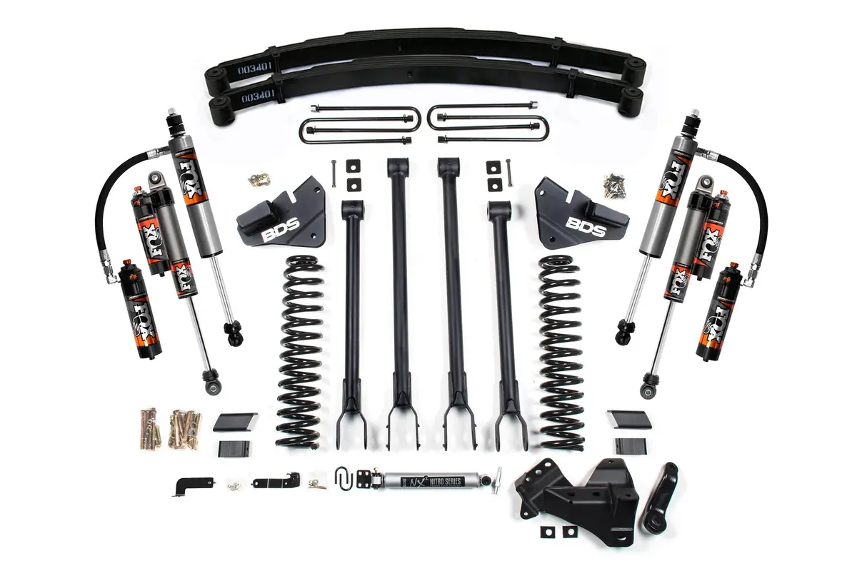 4 Inch Lift Kit 4-Link Conversion Ford F250 / F350 Super Duty 17-19 4Wd Gas Leaf Springs Fox 2.5 Performance Elite Shocks 1