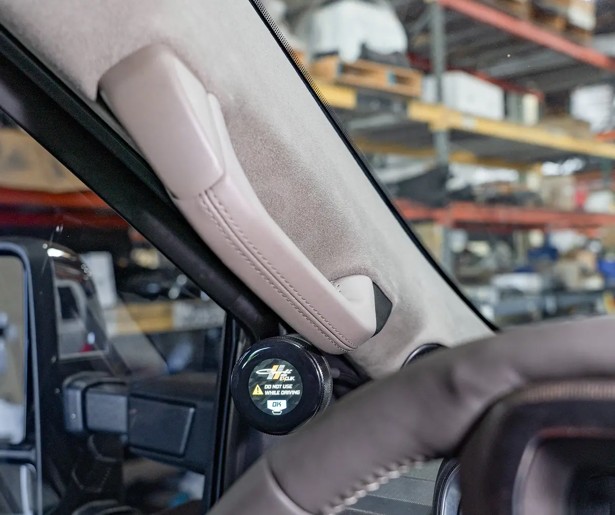2025 Ford Super Duty Platinum E-Venture Touch Screen Mount Suede A-Pillar Carli Suspension 1