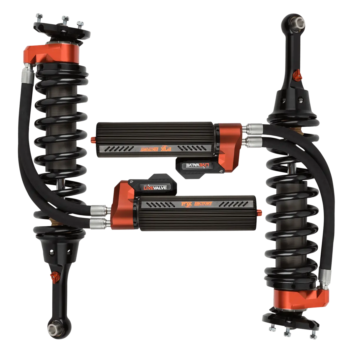 19-Up Ford Raptor Front Coilover Live Valve Internal Bypass Factory Race 3.0 Remote Reservoir 7.9 Inch 0-2 Inch Lift Fox Offroad Shocks 1