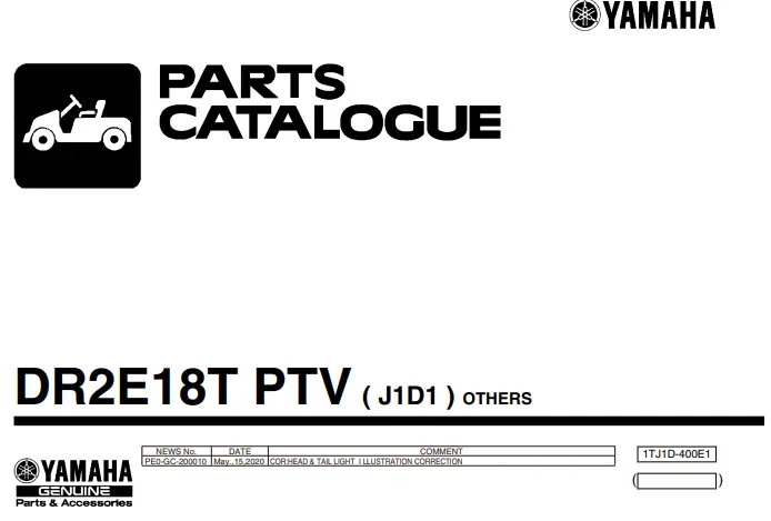 Yamaha Electric Golf Cart Parts Manual (J1d) 1 1