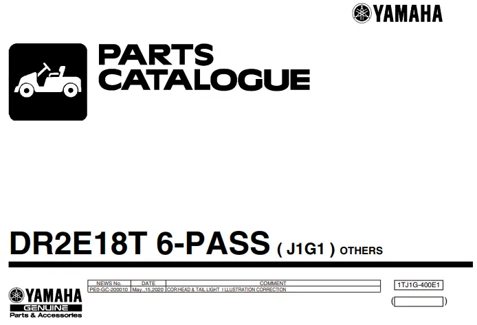 Yamaha Electric Golf Cart Parts Manual (J1g) 1 1