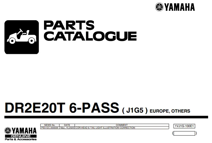 Yamaha Electric Golf Cart Parts Manual (J1g) 5 1