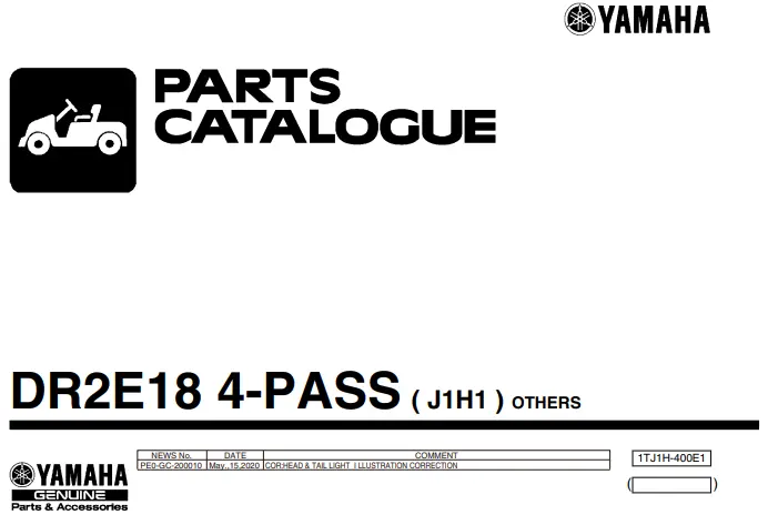 Yamaha Electric Golf Cart Parts Manual (J1h) 1 1