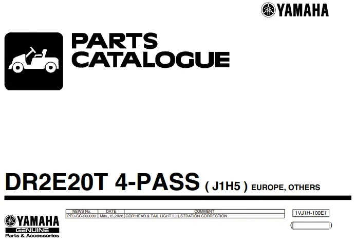 Yamaha Electric Golf Cart Parts Manual (J1h) 5 1