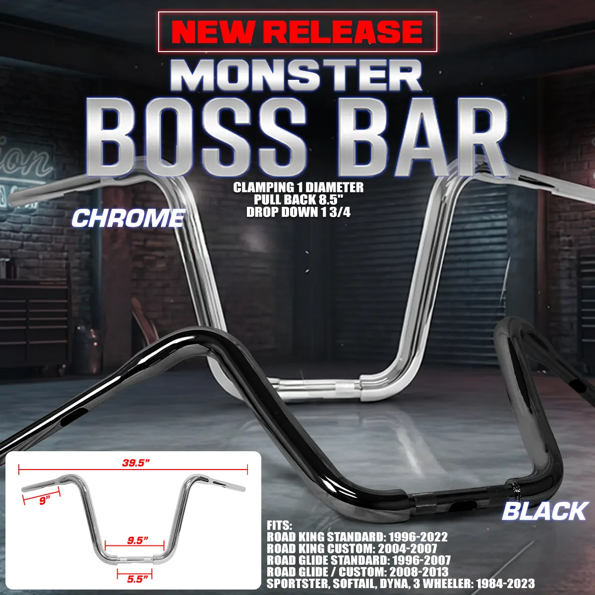 Monster Boss Bar Handlebar – Chrome Or Black 1