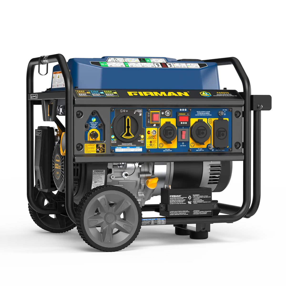 Tri Fuel Portable Generator 7850/6300W Electric Start Gas Co Alert 1