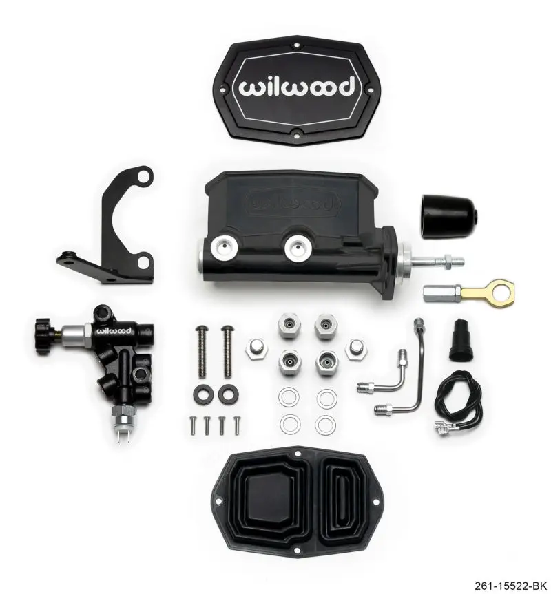 Wilwood Compact Tandem M/C - 7/8In Bore W/Bracket And Valve Fits Mustang (Pushrod) - Black 1