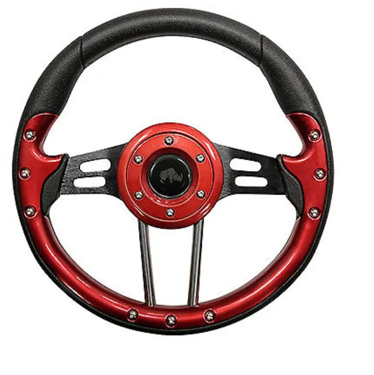 Golf Cart Steering Wheel- Red W/ Black Spokes 13" Diameter 1